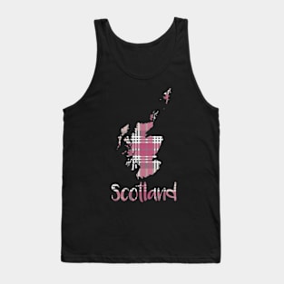 Scotland Pink, White and Grey Tartan Map Typography Design Tank Top